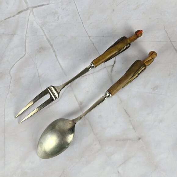Vintage Haddad Jezzine Silver Plated Fork and Spoon Set Phoenix Bone Handles - Picture 2 of 7